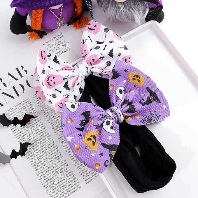 Halloween Baby Girl Bows Headbands with Bows for Newborn Elastic Nylon Halloween Hairbands Hair Accessories 2 PCS