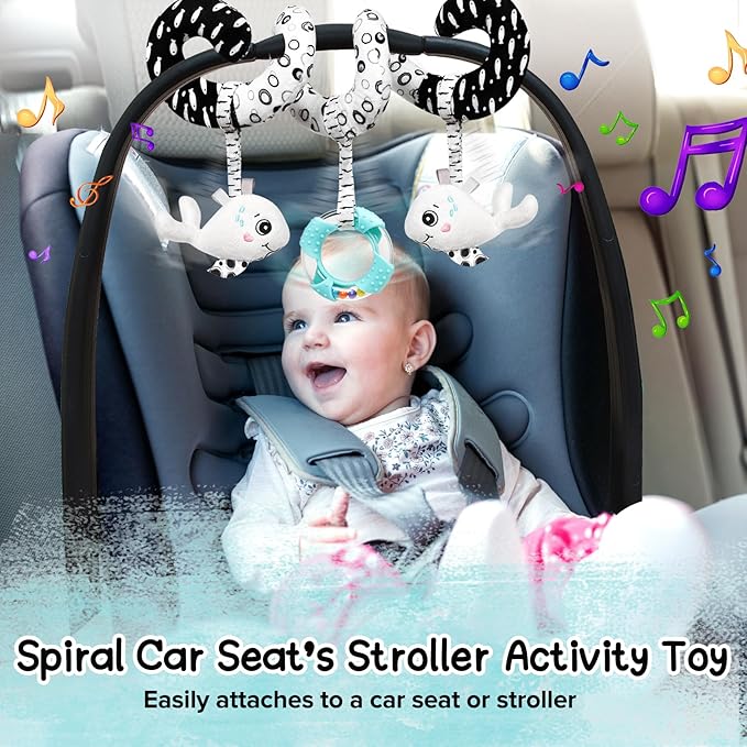 GKDOMS Baby Spiral Hanging Stroller and Car Seat Toys Black and White High Contrast Sensory Toy Newborn Plush Activity Toys Party Favors Quality Gifts for Baby Shower-Whale