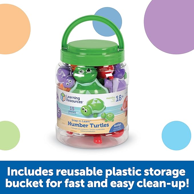 Learning Resources Number Turtles Set - 15 Pieces, Ages 18+ Months, Fine Motor Toys for Toddlers, Counting, Color & Sorting for Kids