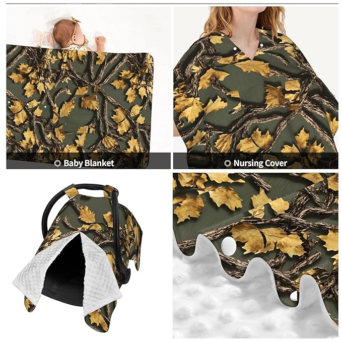 Camouflage Leave Baby Car Seat Canopy and Nursing Cover for Breastfeeding Multi-Use Cover Lightweight Infant Stretchy Carrier Carseat Winter Cover for Newborn Girls Boys