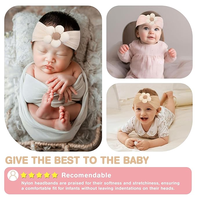 lucdnc 6 Pcs Baby Girls' Headbands Gifts for Newborn Infant Toddler Handmade Soft Comfortable Elasticity Nylon Baby Flower Hairbands Essentials Accessories