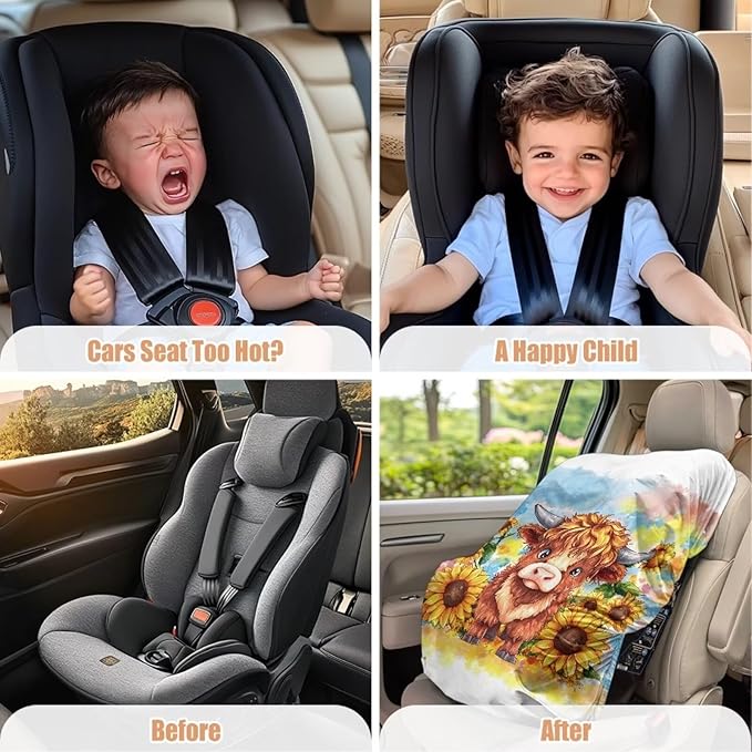XYZCANDO Sunflower Insulated Car Seat Cover Highland Cow Car Seat Protector for Child Car Seat Stretch Car Seat Covers for Babies Girl Waterproof Infant Car Seat Protector Gift for Wife