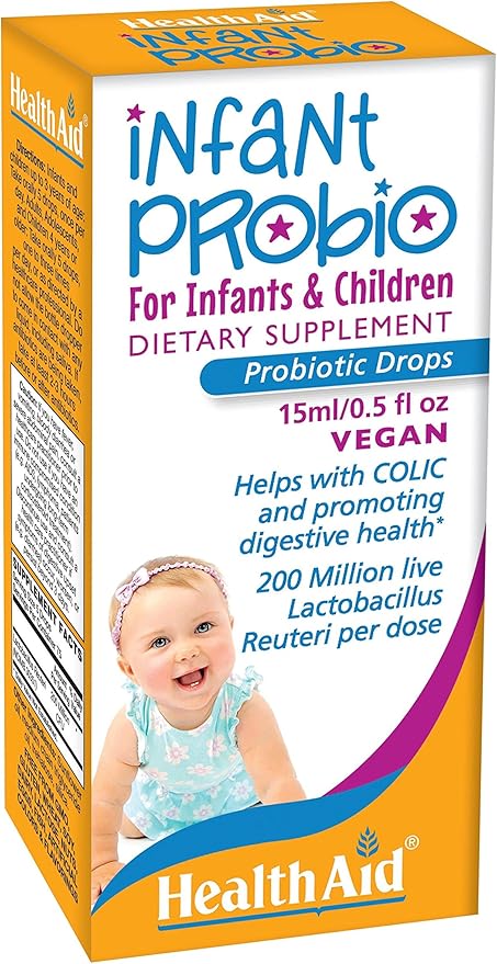 HealthAid InfantProbio 200 Million CFU Vegan Probiotic Drops for Infants & Children – Lactobacillus reuteri Strain – Daily Digestive Comfort & Gentle Colic Support, Non‑GMO, Gluten‑Free