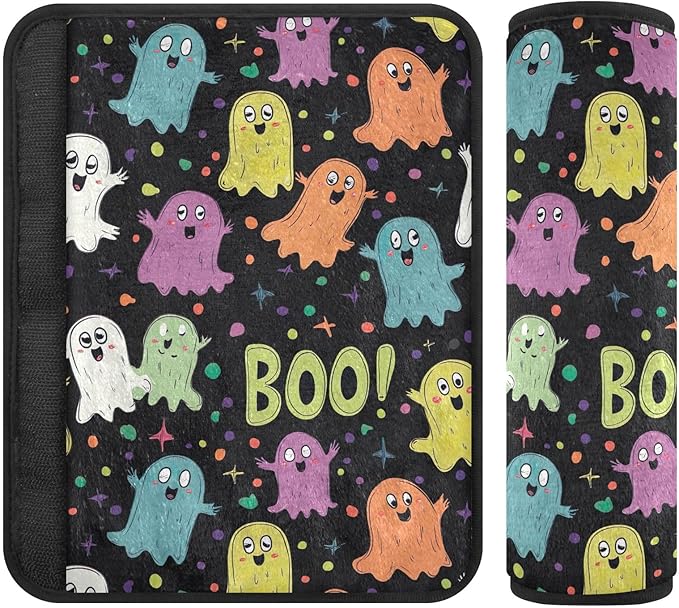 CHIFIGNO Cute Cartoon Halloween Elements Car Seat Belt Covers Universal Seat Belt Cushion Cover 2 Pack Car Seat Shoulder Pads Protect Your Neck and Shoulder