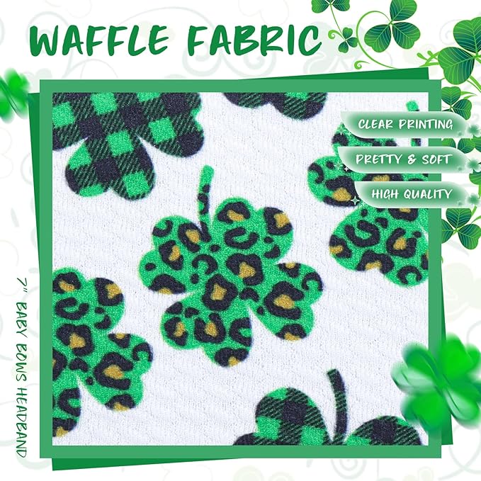 St. Patrick's Day 7 Baby Girl Nylon Hair Accessories: Clover Printed Elastics Bows Headbands for Newborn, Infant, Toddler (Green, 2Pcs)