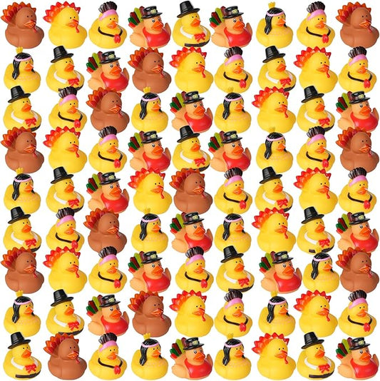 50Pcs Thanksgiving Rubber Ducks Bulk,Thanksgiving Party Favors Rubber Duckies,Mini Duck for Jeeps Ducking Bath Toys,Holiday Goodie Bag Fillers,Birthday Gifts Classroom Game Prizes for Kids