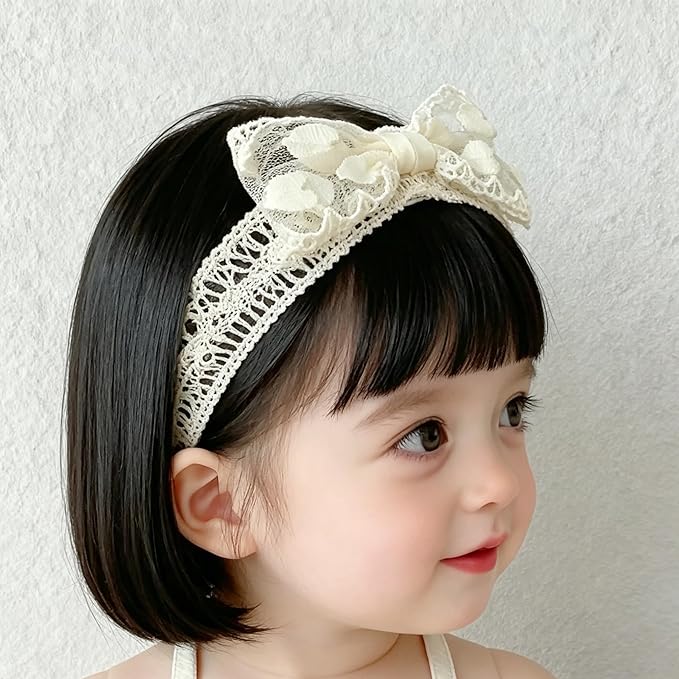 Handmade Baby Girl Headbands in Beige Baby Bows and Floral Lace Headband Bows for Newborns and Toddlers Cute Baby Girl Bows and Newborn Headband Bows