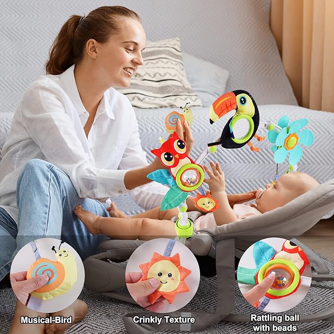 Lynncare Adjustable Arch Bassinet Toys for Infant & Toddlers, Stroller Arch, Baby Crib Toys with Fascinating Hanging for Stimulating Baby’s Senses and Developing Motor Skills