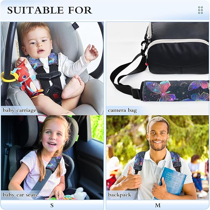 CHIFIGNO Neon Butterflies Seat Belt Cover Pad 2 Pack Seat Belt Cushion Cover Fashion Shoulder Strap Covers for Adults Kids Women Men