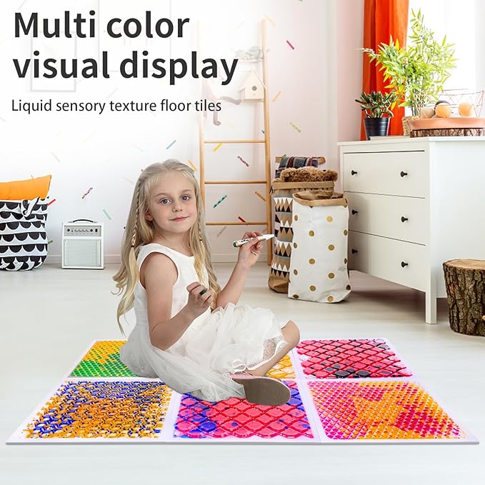 Sensory Liquid Play Mats : 6-Tile Color-Changing Exercise Floor Mats for Children(6PYXM1)