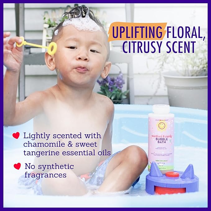 California Baby Overtired & Cranky Bubble Bath | 100% Plant-Based Kids Bubble Bath | Uplifting Scent | Baby Bubble Bath + Bubble Wand | 384 mL / 13oz