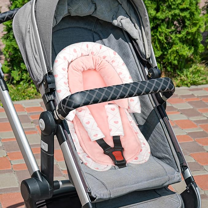 Infant Car Seat Insert, Baby Car Seat Head & Body Support with 2 Strap Pads, Ultra Soft Newborn Preemie Carseat Insert Cushion for Girls Boys, Fits Car Seat, Stroller, Swing, Bouncer, Pink