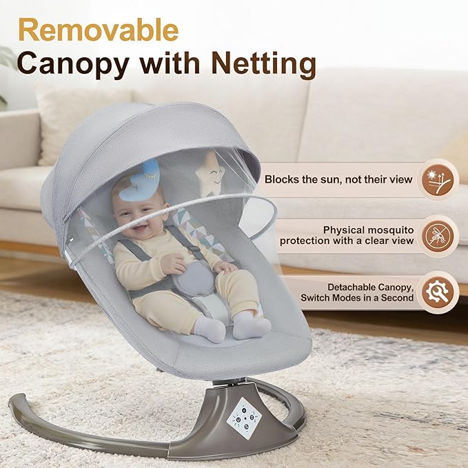 Electric Baby Swing for Infants,Multifunctional 3-in-1 Rocker,5-Speed Adjustable,Remote Control,10 Melodies,5-Point Harness,for Infants Up to 30 lbs, Up to 12 Months Easy Assembly (Gray)
