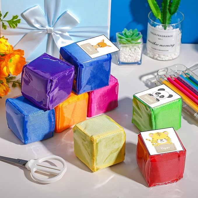 Yilloog 16 Pcs 3.15 Inch DIY Photo Pocket Dice Large Clear Foam Dice Playing Cubes Set 6 Sided Stacking Blocks Cubes (Pure Color)
