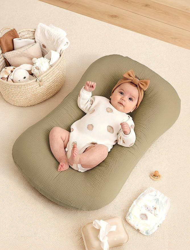 Termichy Baby Lounger Cover Muslin: Soft Cotton Slipcover for Snuggle Me Lounger - Removable & Machine Washable for Daily Use - Zipper-Free & Skin-Friendly for Newborn Girls and Boys