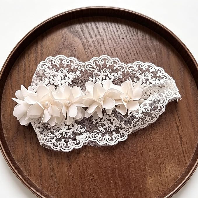 Baby Girls Hairband Soft White Bow Lace Headband Elastic Floral Hairbands Hair Accessory for Newborn Infant Toddler