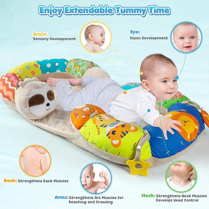 URMYWO Tummy Time Activity Mat - Cozy Tummy Time Mat for Newborn 0-12 Months, Breathable Soft Infant Baby Sit Me Up Floor Seat Early Sensory Development Play Toys Baby Registry Research Shower Gifts