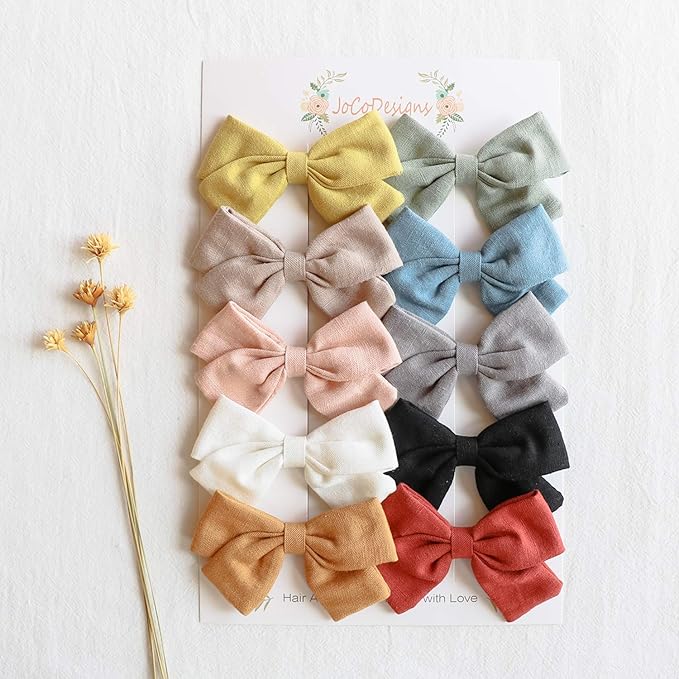 Baby Girl Hair Clips Bows Barrettes 10 Pack Fully Lined Alligator Clip 3.4 Inch Hair Accessories for Little Girls Toddler Kids Children