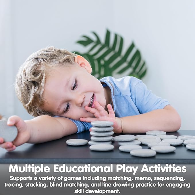 PlanToys® Tactile Stones Wooden Educational Activity for Kids Ages 3+ | Montessori Sensory Exploration Toy for Texture & Touch Recognition, Memory & Pattern Skills | Eco-Friendly Learning Set