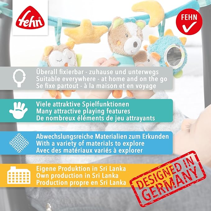 Fehn 074550 Safari Pram Chain – Mobile Chain with Cute Characters to Hang On Prams, Baby Seats Or Cots – for Babies and Toddlers from Newborns Upwards, Length : 45 cm
