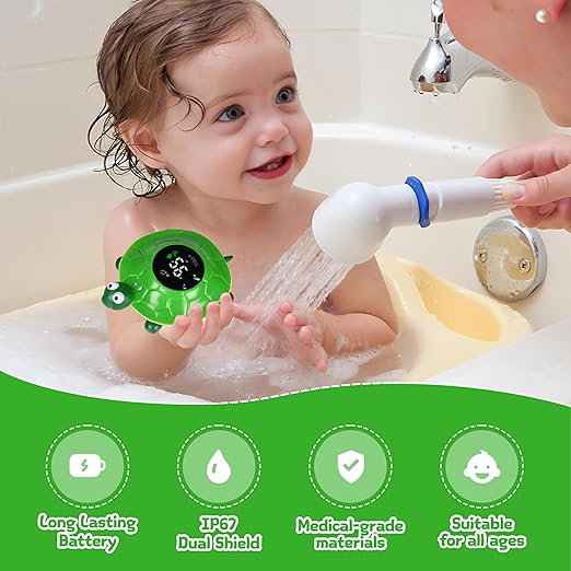 Baby Bath Thermometer - Digital Floating Water Thermometer with LED Display & Color Temperature Alerts, Rechargeable Bath Toy for Infant Bathtub Safety, Newborn Bath Essentials Gift