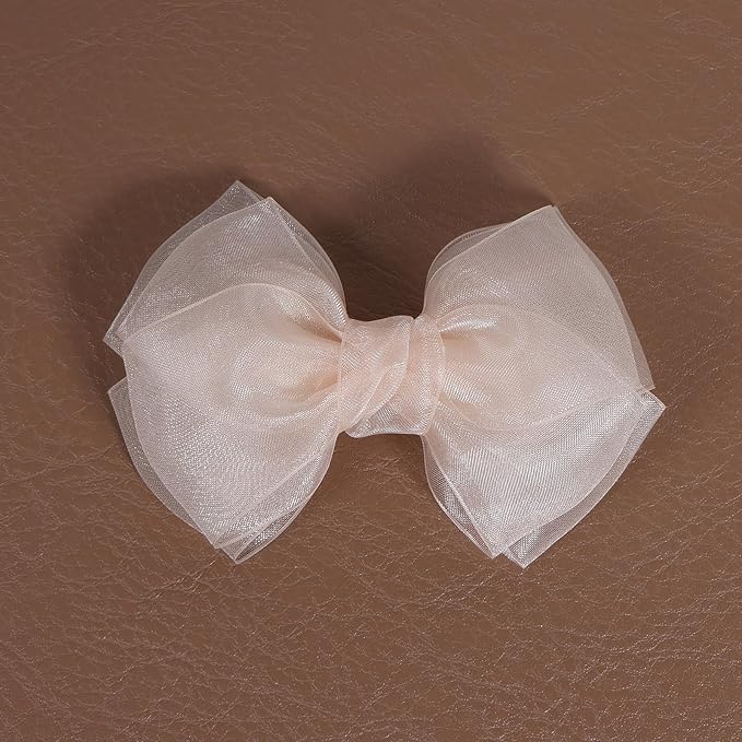 4-Inch Organza Double Hair Bows Alligator Clips 2PCS Nude Colors Mesh Ribbon Tulle Decorative Hair Bow Barrettes New Year Party Dress Accessory for Toddler Girls Children Teens