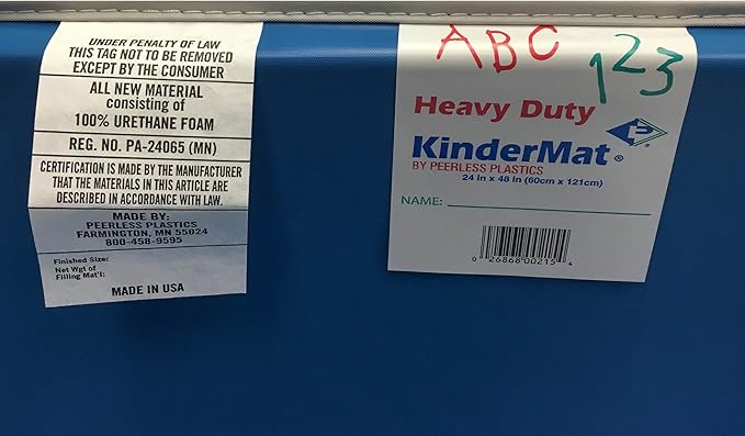 KinderMat, Heavy-Duty 1" Thick Rest Mat, 4-Section Rest Mat, 48" x 24" x 1", Blue/Teal with Grey Binding, Great for School, Daycare, Travel, and Home, Made in The USA