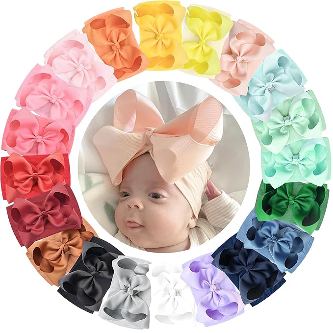 CÉLLOT 20 Colors Baby Bow Wide Turban Headbands Girls Big 5 inches Hair Bows Head Wraps Newborn Infants Toddlers Hairbands