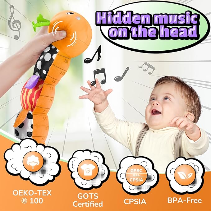 LIGHTDESIRE Baby Toys Musical Caterpillar,Stuffed Animals Infant Toys 3 6 12 Months Sensory Toys with Ruler Design,Crinkle&Rattles,Baby Teething Toy Tummy Time Boy Gifts Easter Basket Stuffer,Orange