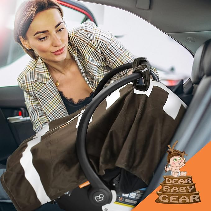 Dear Baby Gear Car Seat Cover for Boys & Girls - Baby Carseat Canopy w/Snap Opening - Infant Seat Cover - Stroller & Nursing Covers - Newborn Carrier Canopy- 40x30" (Football Print - Smooth Brown)