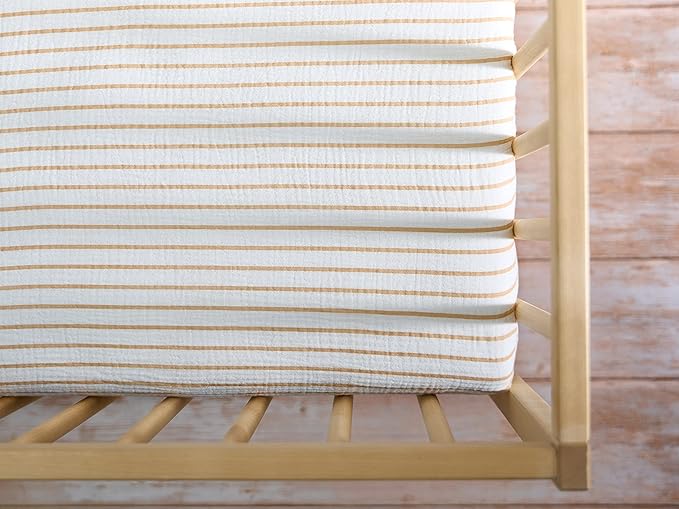 Meracorallo Muslin Mini Crib Sheet, Pack n Play Fitted Sheet, Soft and Breathable Pack and Play Playard Mattress Sheet for Baby Boys and Girls (Neutral Stripe)