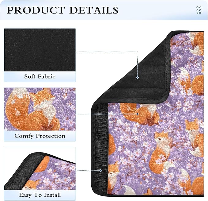 2 Pack Seatbelt Covers Seat Belt Cover Pad for Adults Boys Girls Car Seat Strap Covers Pads Cushion Universal Shoulder Strap Pad Protector for Backpack Camera Bag 6.5 Inch Purple Sakura Blossoms and F