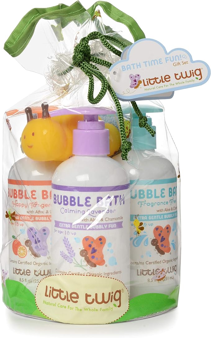 Little Twig Bath Time Bubbles Bubble Bath Plus Washcloth and Tub Toy Gift Set, Unscented/Lavender/Tangerine, 2.18 Pound