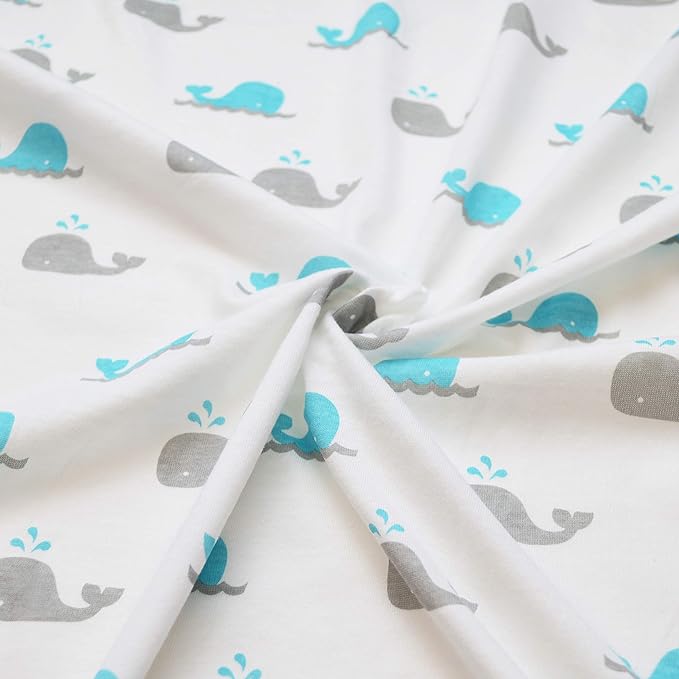 TL Care 100% Natural Cotton Fitted Pack and Play Sheet 39" x 27" - Soft & Breathable Pack N Play Sheet for Playpen, Playard & Mini Crib Mattress, Aqua Whale, for Boys & Girls