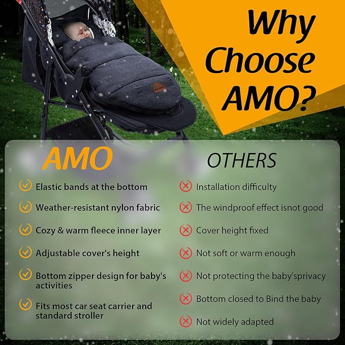 Universal Footmuff for Stroller, Baby Bunting Bags, Winter Windproof Warm Pram Footmuffs, Water Resistant Sleeping Bag with Hood for Strollers, Pushchairs, Prams, Car Seat, 30"*17.5"