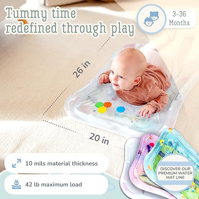 Tummy Time Water Mat for Babies – Sensory Baby Water Play Mat – Award-Winning Infant Activity Mat for Motor Development – Premium, Baby-Safe Water Tummy Time Mat – Circus Animals Small