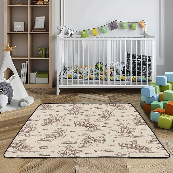 Baby Play Mat Western Cowboy Horse 50" X 50" Play Gym Crawling Mat Soft Non-Slip Portable Picnic Floor Mat for Infant, Babies, Toddler, Kids