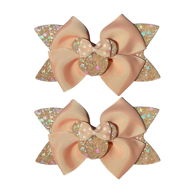 4.5 Inch Cute Mouse Ears Sequins Bows Hair Clips For Baby Girls, Toddler, Kids and Young Women Birthday Party Wedding Christmas Occasions Set of 2 (B- Blush Pink)