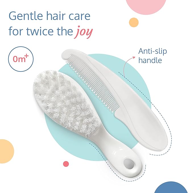 LuvLap Elegant Baby Hair Brush and Comb Set, 0m+ (White)