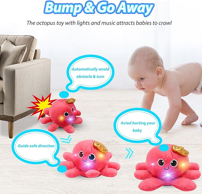 Musical Octopus Baby Toy - Crawling & Rotating Octopus Toy with Recording, Light-Up Voice Control, Clap Hands Awake for 2-6 Year Old Boys and Girls, Tummy Time Sensory Toy