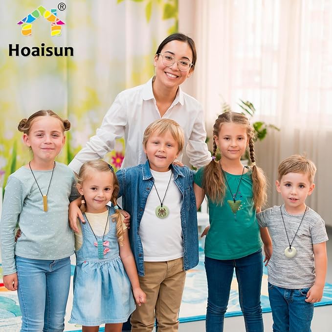 Chew Necklaces for Sensory Kids, 7 Pack Chewy Necklace Sensory Toys for Kids with Autism, ADHD, SPD, Chewing, Biting, Silicone Oral Chew Toy Teething Necklace for Adults Reduce Anxiety Fidget