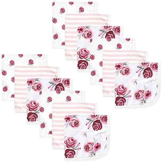 Hudson Baby Unisex Baby Cotton Muslin Washcloths, Rose, One Size