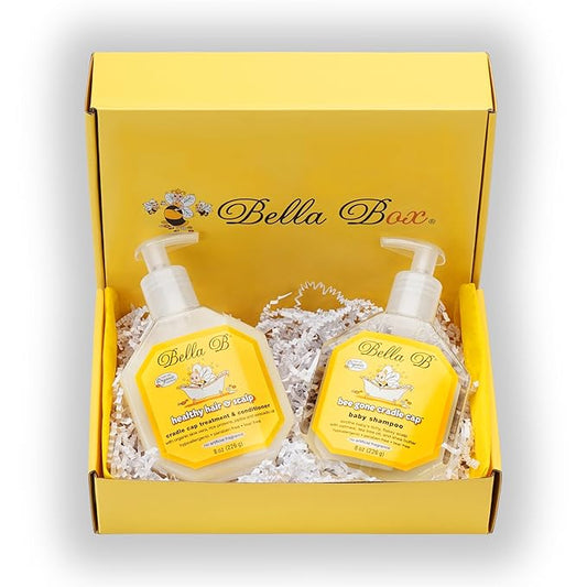 BELLA B GIFT SET Organic Cradle Cap Shampoo & Conditioner Treatment for Babies 8oz, Natural Ingredient Baby Shampoo with Complete Care Set for Baby Cradle Cap | Baby Hair Conditioner for Toddler