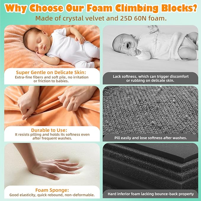 6 Pieces Toddler Climbing Toys Indoor, Crystal Velvet Foam Climbing Blocks for Toddlers 1-3, Baby Climbing Toys Soft Play Set for Climbing Sliding and Crawling (Balls not Included)