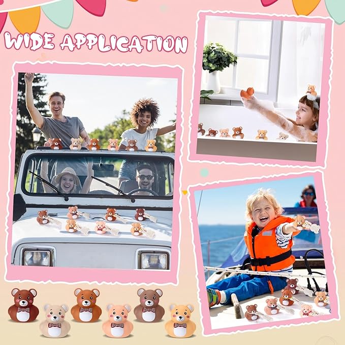 HyDren 72 Pcs Rubber Bear Party Favors Includes Squeak Floating Bath Toys Bulk Cards with Elastic Bands Small Rubber Ducks(Duck Shape)