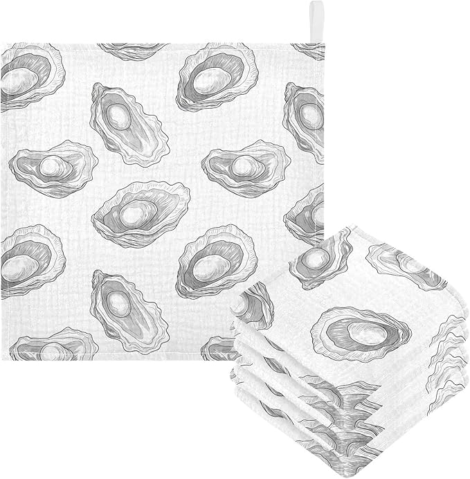 vvfelixl Baby Muslin Washcloths Hand-Drawn Pearl Oyster Baby Burp Cloths Cotton Babys Face Towel for Infants Soft 11.8 X 11.8 in, 3 Pack