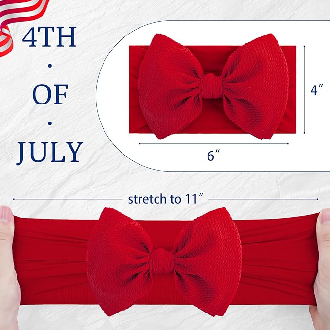 Patriotic 4th of July Hair Accessories for Baby Girls: Toddler Headband with American Flag Bow, White Stars in Red, White, and Blue
