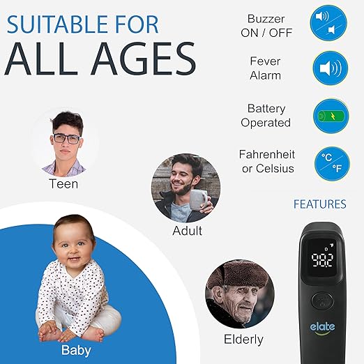 Elate Premium No Touch Forehead Thermometer for Babies and Adults | Bundle Pack