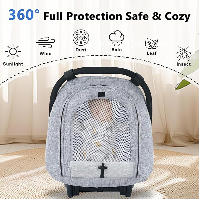 Fairy Baby Winter Car Seat Cover for Baby Carseat with Mesh Window(Grey),Infant Warm&Cozy Car seat Covers Baby for Travel, Waterproof CarSeat Cover for Babies.