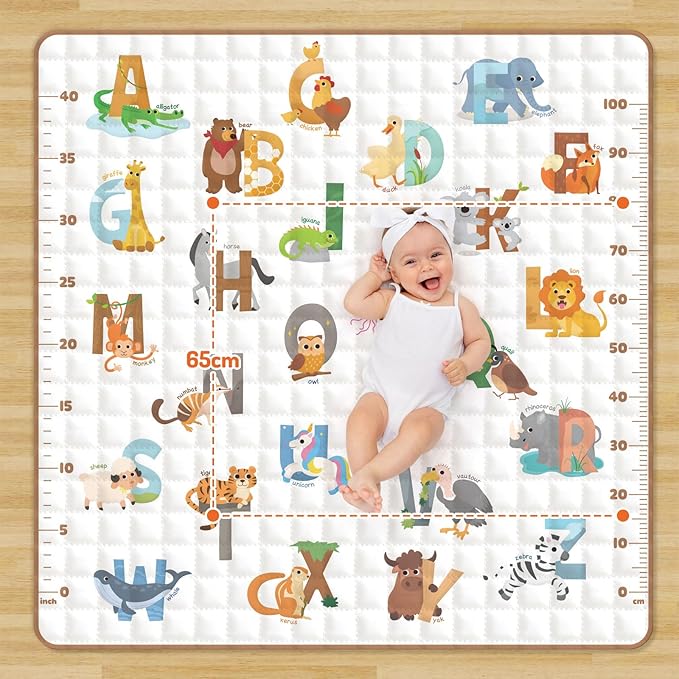 Percozzi Animal Baby Play Mat, ABC Alphabet, Words and Shapes Educational Learning & Fun, 50" X 50" Baby Playpen Mat, Animal Toddler Play Mat, Crawling Mat for Babies, Foldable Baby Play Gym Mat